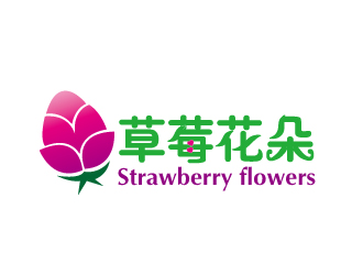 文大為的中文：草莓花朵；英文：Strawberry flowerslogo設(shè)計(jì)